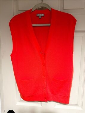 J. Crew Bright Red Sleeveless Button Cardigan Vest